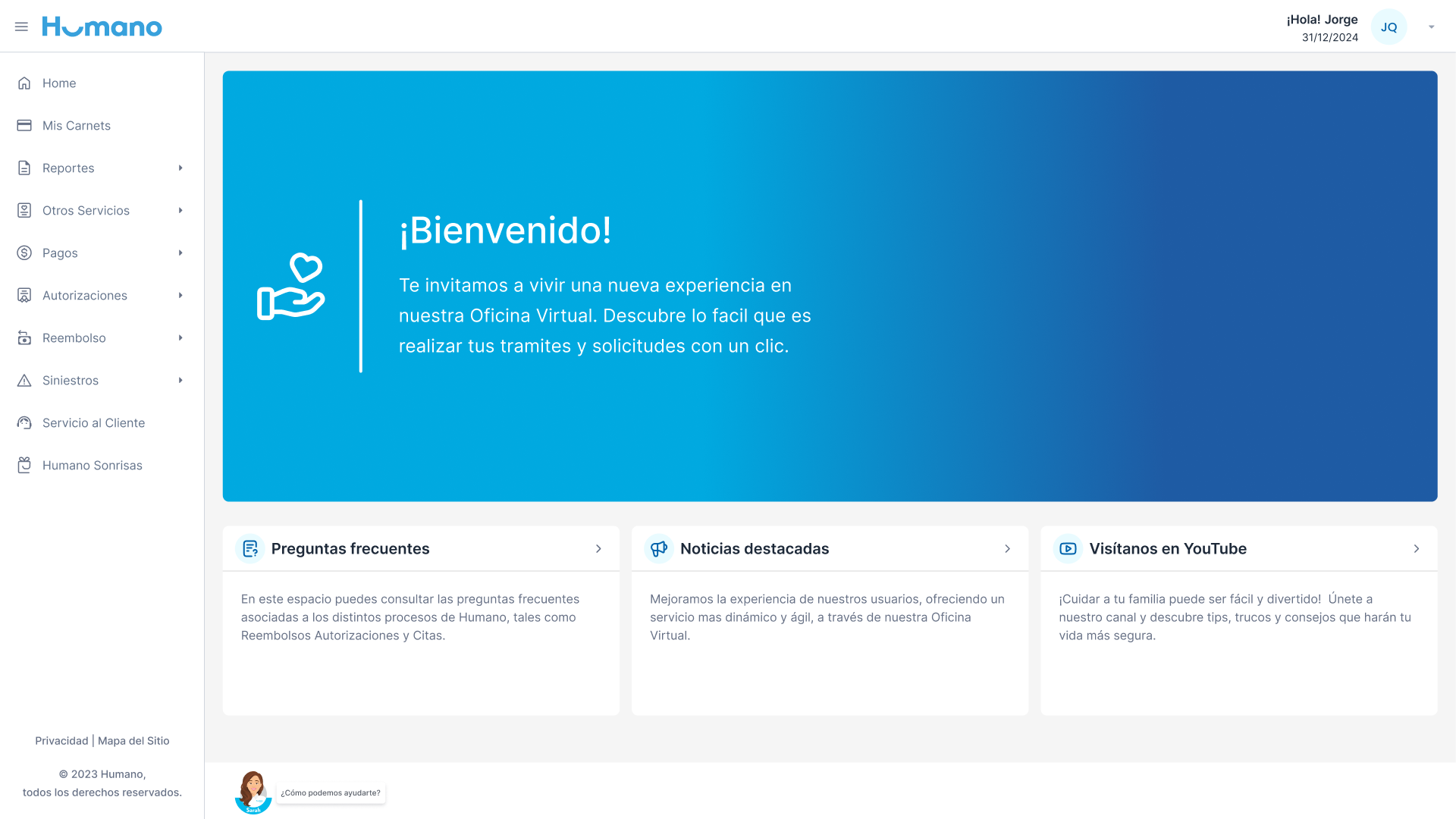 Oficina Virtual Humano — Dashboard de Autogestión